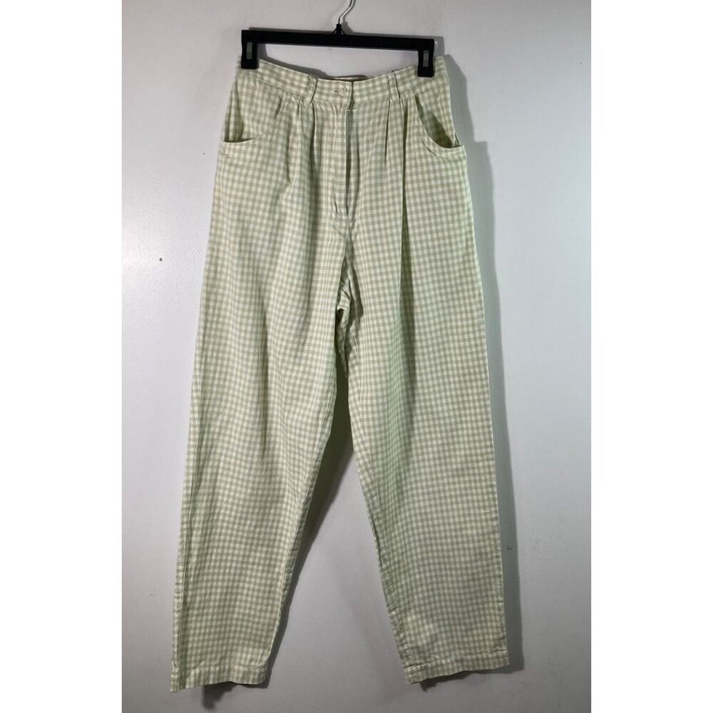 Womens‎ Vintage Susan Bristol Gingham Cotton Pants Green White 28"
